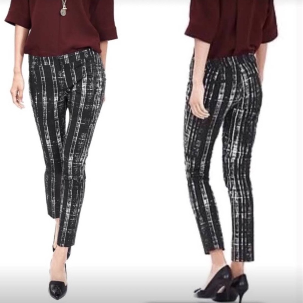 Banana Republic Black White Tie Dye Print Faux Leather Trim Sloan Slim Crop Pant